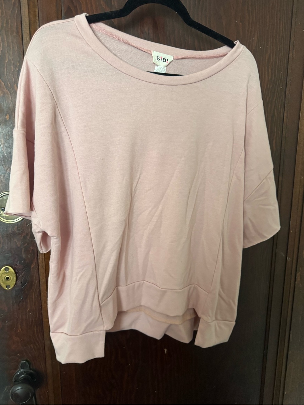 BiBi Relaxed Short-Sleeve Sweatshirt in Blush Pink